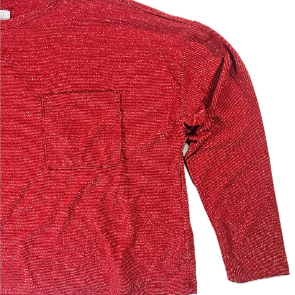 Colsie Shirt Womens Large‎ Red Long Sleeve Pocket Shimmer Metallic Loungewear - Picture 4 of 6